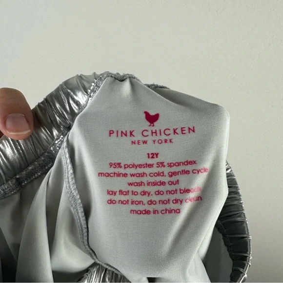 Pink Girls Chicken Silver Metallic Millie Athletic Athleisure Shorts Size 12Y - Picture 4 of 4